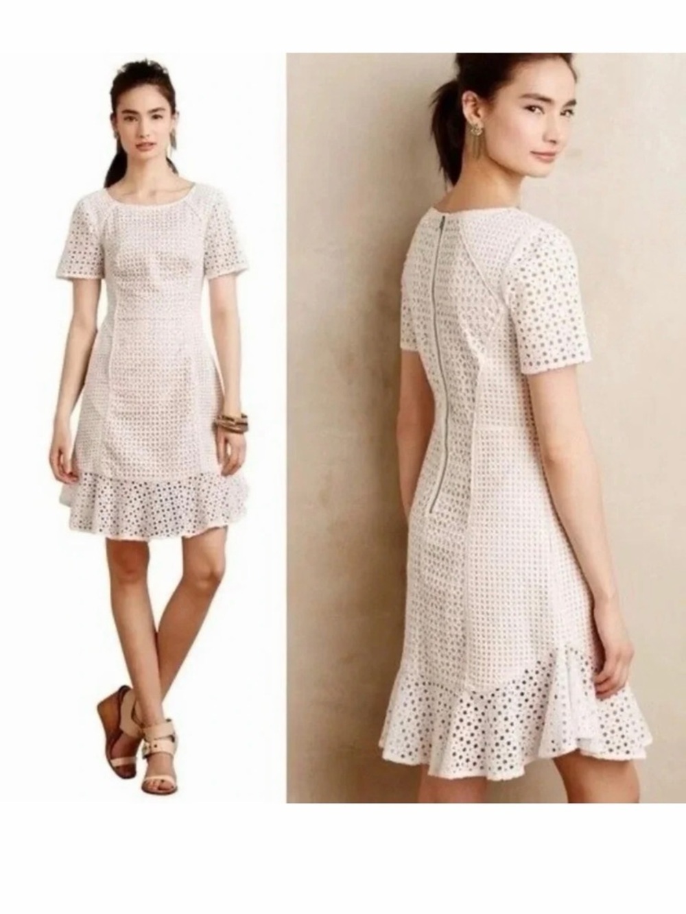 Anthropologie HD In Paris Georgia Lace Dress White Fit Flare Size 6